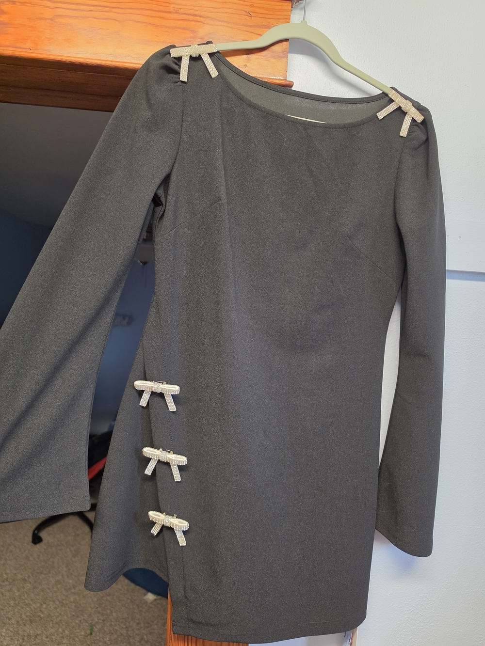 Black Mini Dress with Decorative Cream Bows